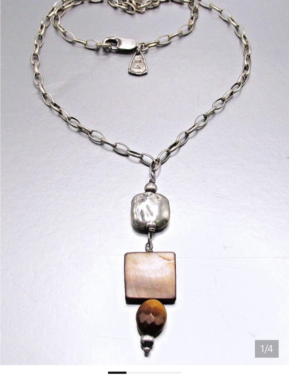Silpada Sterling Silver Pendant with Brown Mother-of-Pearl and Tiger's Eye